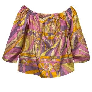 Beach Summer Retro off the shoulder abstract print blouse size small